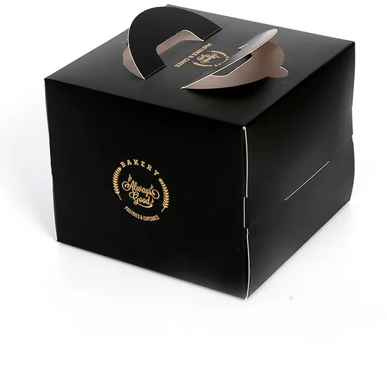 Wholesale Custom Simple Square Birthday Cake Paper Cake Box Black with Handle Recyclable