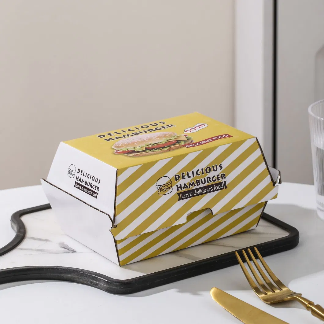 6inch Customized Logo Printing100% Compostable Paper Hamburger Box for Take Away Food