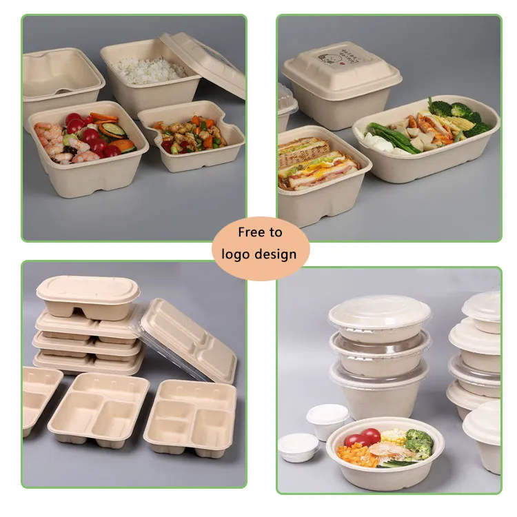 High Quality Bagasses Box Customized Disposable Food Packaging Lunch Box Takeaway Delivery