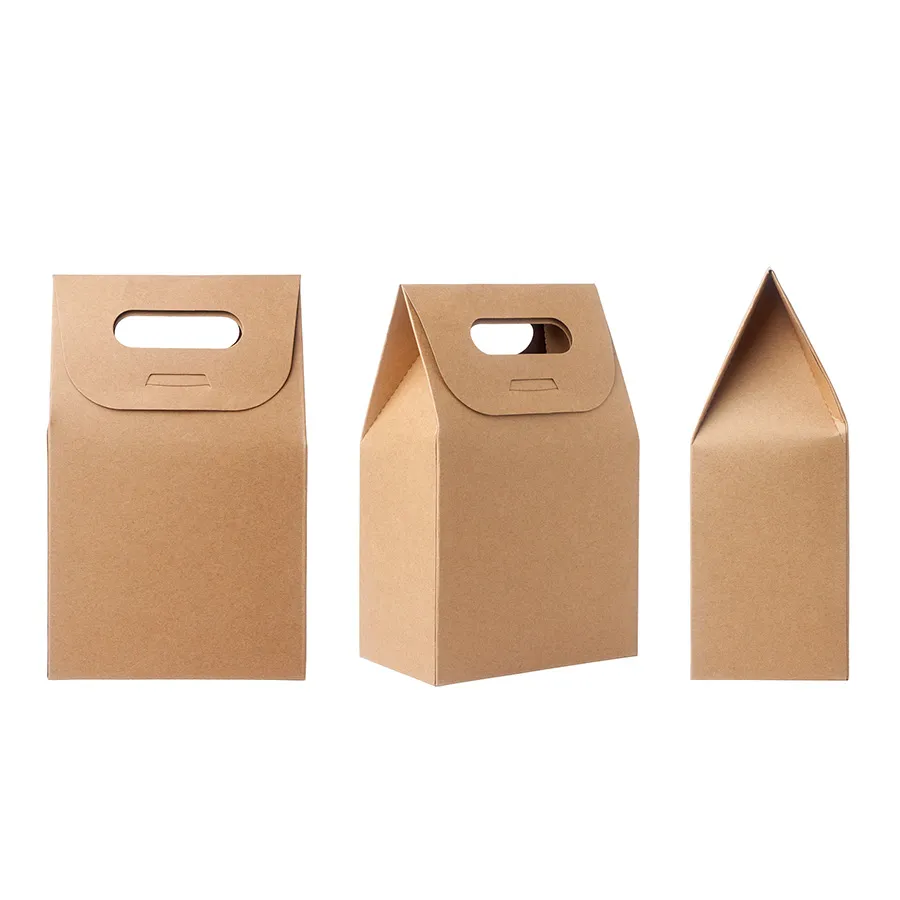 Factory Custom Sealing Food Sandwich Bakery Packaging Takeaway Kraft Paper Bag with Handle