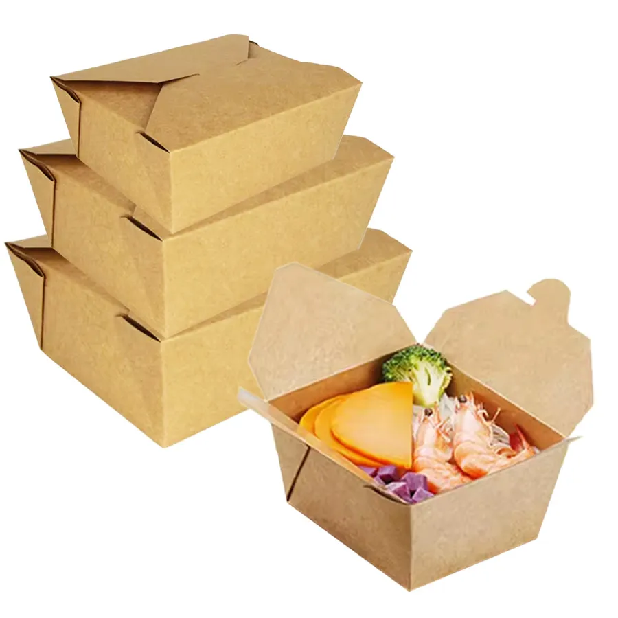 Kraft Paper Take out Containers Lunch Meal Food Box Disposable Storage to Go Packaging for Restaurant and Catering