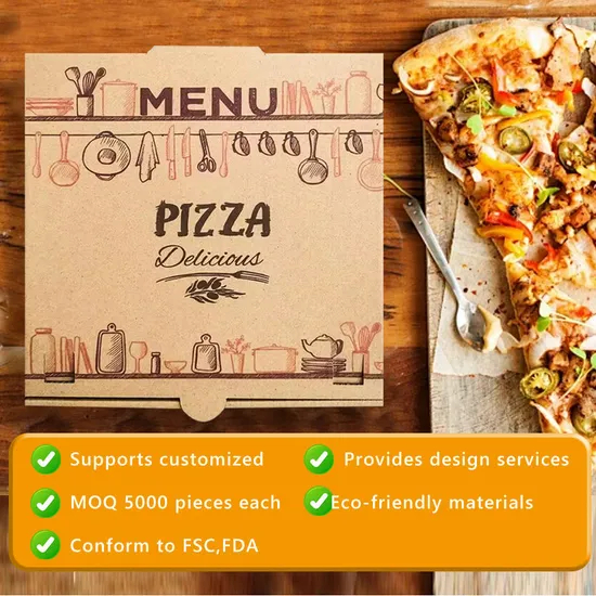 Takeaway Food Pizza Box Kraft Paper Box with Customize Design Wholesale Food Grade Corrugated Triangle Pizza Boxes