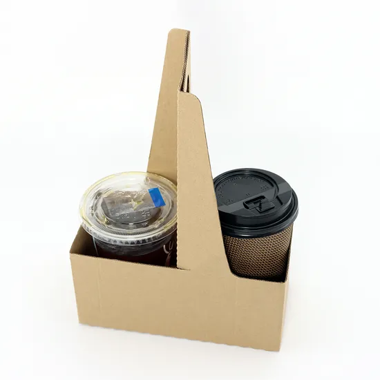 Factory Wholesale Custom Corrugated Board Coffee Paper Cup Holder Kraft Cardboard Carrier with Gold Foil Printing for Food Use with Handle