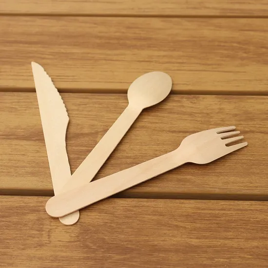 Factory Wholesale Custom Food Grade Disposable Recyclable Eco-Friendly Spoon Fork Plastic Wooden Paper Cutlery