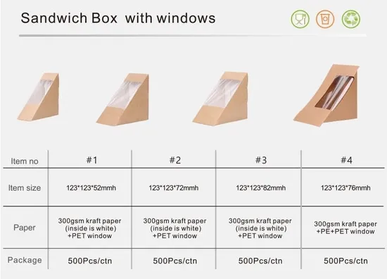 Wholesale Customized Pringting Bread Biodegradable Food Container Sandwich Paper Box with Window
