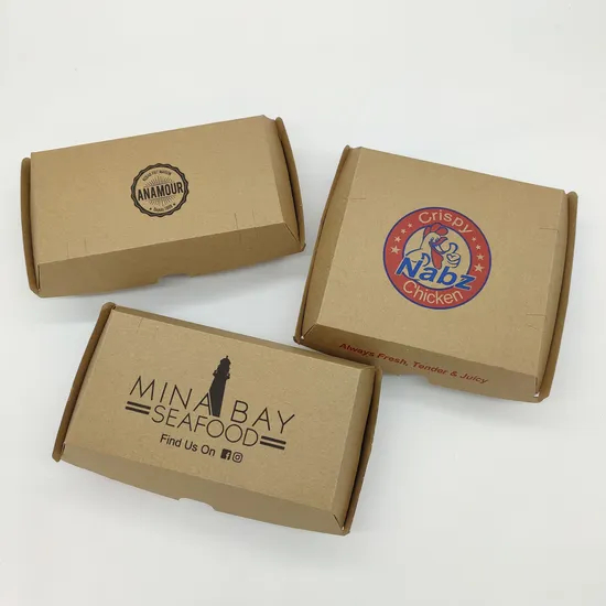 Factory Wholesale Customized Printing Logo Food Grade Disposable Takeaway Meal Packaging Rectangular Corrugated Kraft Paper Fries Chicken Nuggets Burger Box