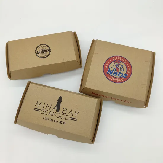 Factory Wholesale Customized Printing Logo Food Grade Disposable Takeaway Meal Packaging Rectangular Corrugated Kraft Paper Fries Chicken Nuggets Burger Box
