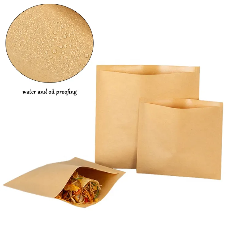 Factory Wholesale Customized Transparent Window Kraft Envelope Paper Pouch Baguette Bread Snack Fried Chicken Chip Food Packaging Bag with Portable Handle