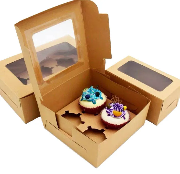 Cheap Customized Printed Logo Food Grade Multi-Compartment Paper Doughnut Box Wholesale Custom Disposable Bakery Packaging Cupcake Box with Transparent Window