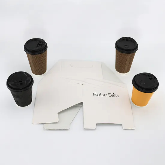 1/2 Disposable Custom Logo Printed Paper Coffee Cup Carrier with Handle