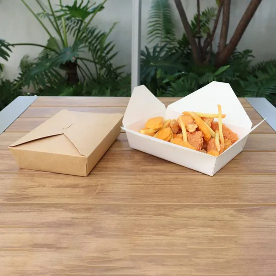 Disposable Eco-Friendly Rectangle Kraft Paper Bow Lunch Box with Lid