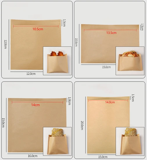 Factory Wholesale Customized Transparent Window Kraft Envelope Paper Pouch Baguette Bread Snack Fried Chicken Chip Food Packaging Bag with Portable Handle