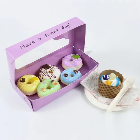 Factory Direct Sale Cheap Personalized Luxury Transparent Window Customized Printed Food Grade Disposable Packaging Macaron Cake Doughnut Sweet Cardboard Box