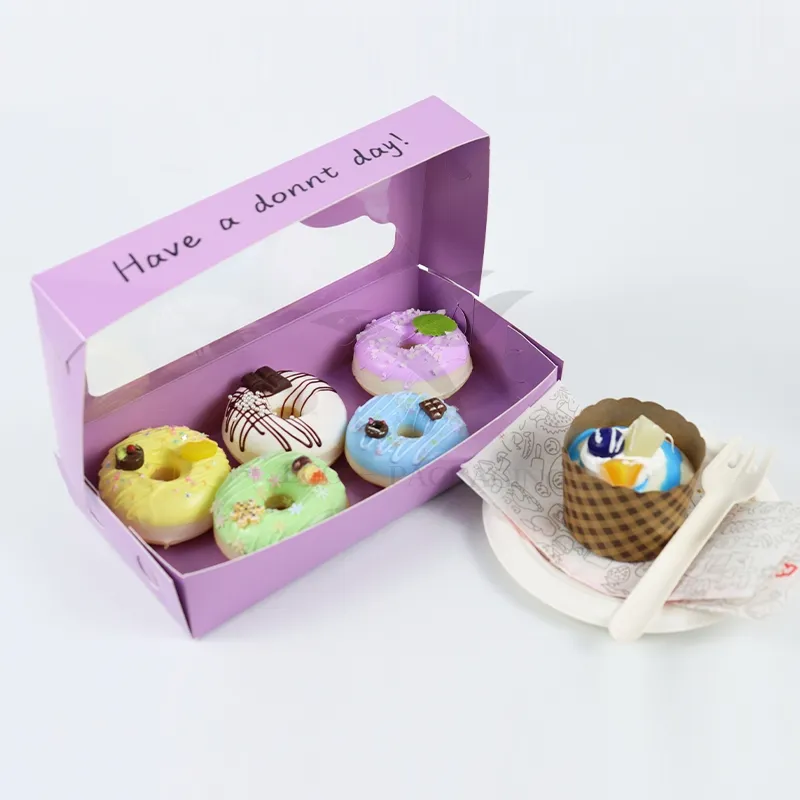 Factory Direct Sale Cheap Personalized Luxury Transparent Window Customized Printed Food Grade Disposable Packaging Macaron Cake Doughnut Sweet Cardboard Box