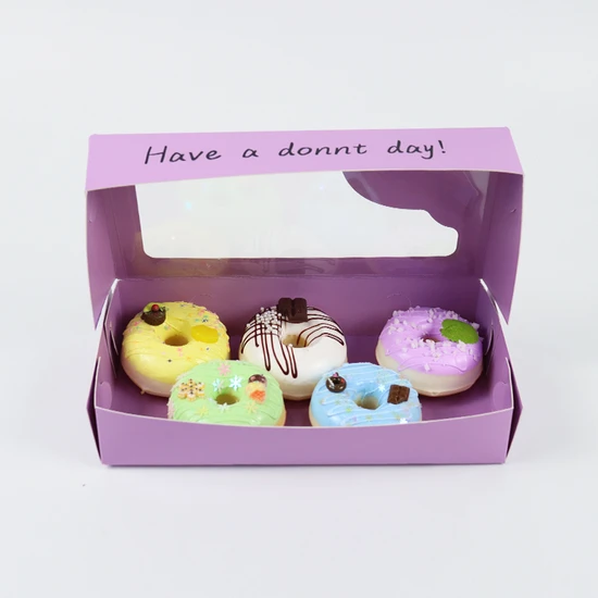 Wholesale Cake Biscuit Cookie Donut Box Packaging with Logo Biodegradable Folding Paper Cardboard Packing with Window