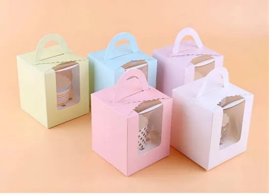 Cup Cake Box with Transparent Window White Cardboard Cake Box Colorful Paper Cake Box