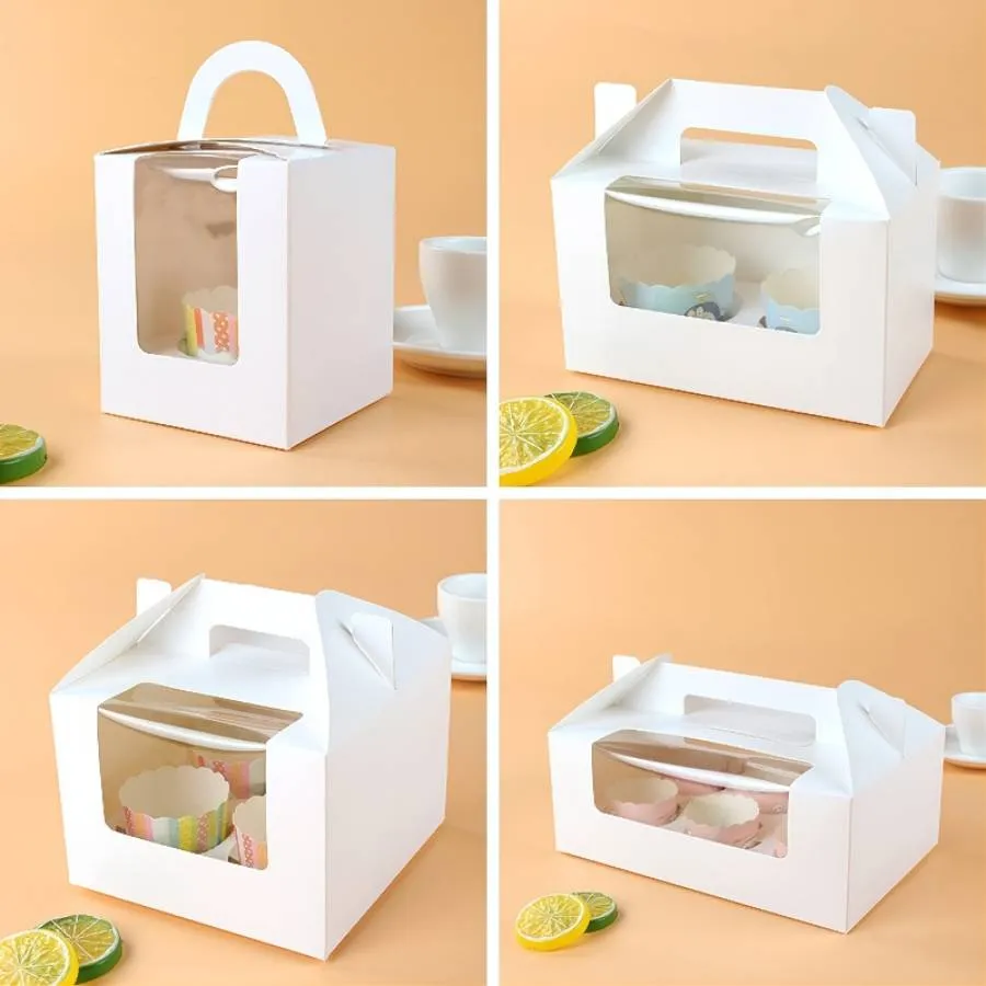 Cup Cake Box with Transparent Window White Cardboard Cake Box Colorful Paper Cake Box