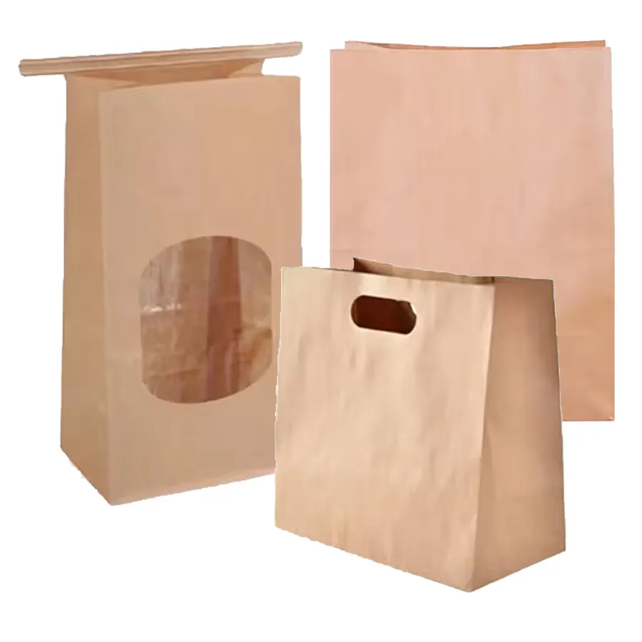 High Quality Oil-Proof Design Printed Wrapping Kraft Paper Custom Baked Toast Bread Bag with Transparent Plastic Window