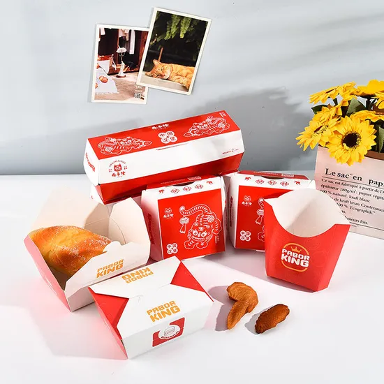 Customized Take Away Food Grade Paper to Go French Fried Chicken Box Printing Fast Food Packaging Box