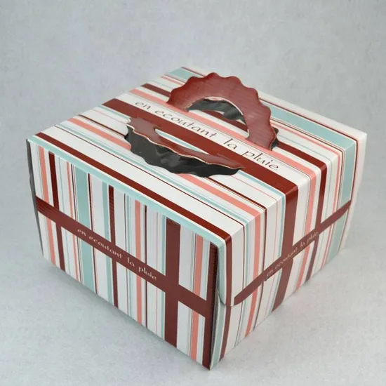 Customized Paper Cake Box with Handles Folding Cake Carrier Box with Window Bakery Boxes