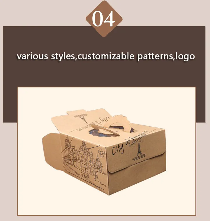 Customized Paper Cake Box with Handles Folding Cake Carrier Box with Window Bakery Boxes