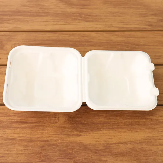 Disposable Microwavable Take out Container Biodegradable Sugarcane Hamburger Box Grease-Proof 6X6 Bagasse Clamshell to Go Boxes