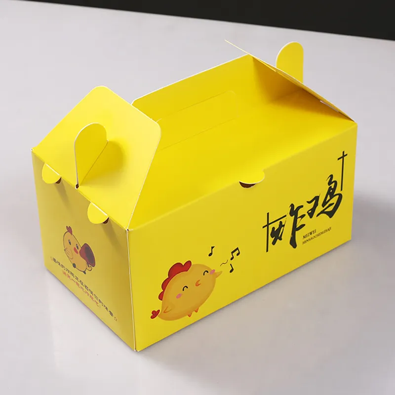 Biodegradable Coated Paper Fried Chicken Box Coated Paper Square Fried Chicken Box with Handle