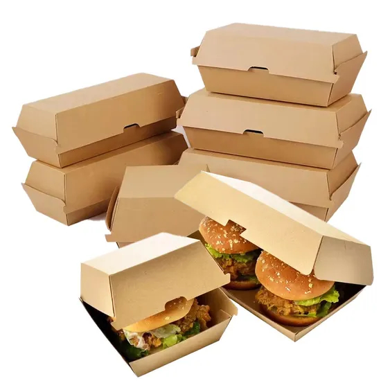 Custom High Quality Flute Corrugated Snack Fast Food Packaging Box Regular Size Food Container Hot Dog Burger Box