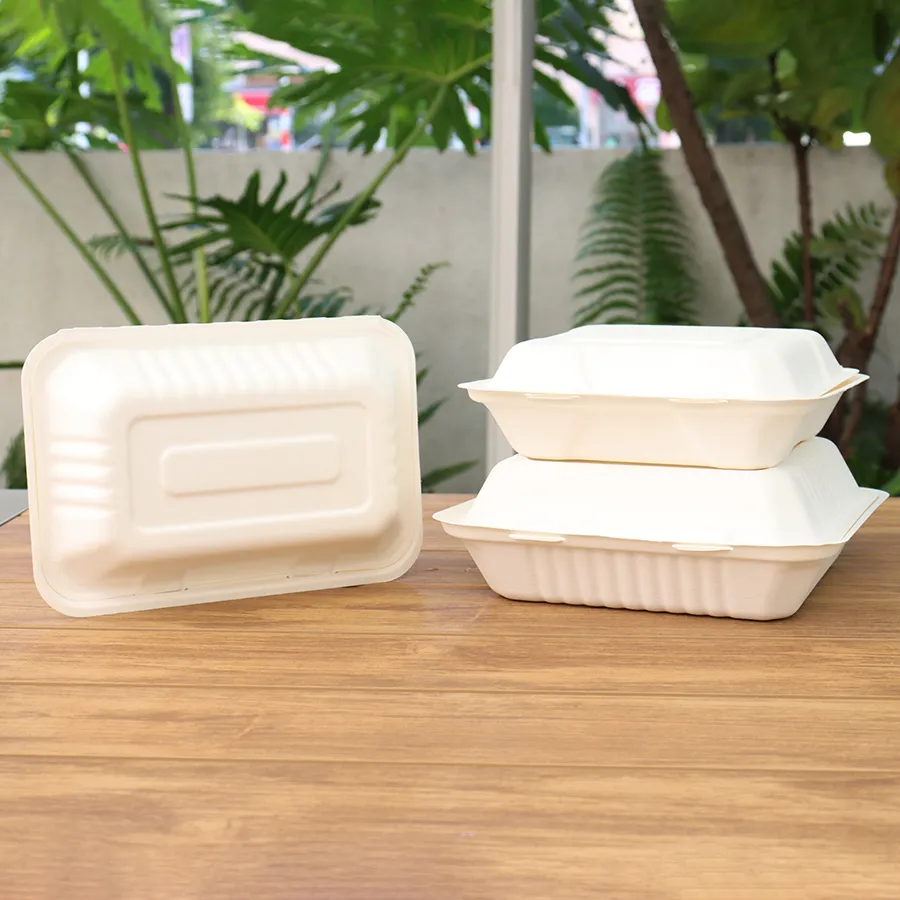 Factory Wholesale Bio-Degradable Bagasse Bento Box Sugar Cane Box for Burger Takeaway Packaging