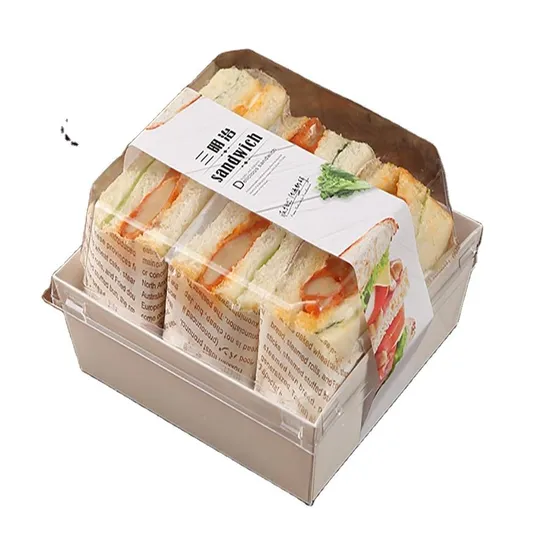 Custom Kraft Paper Sandwich Box Custom Logo Slice Cake &Sandwich Packaging Box with Pet Lid