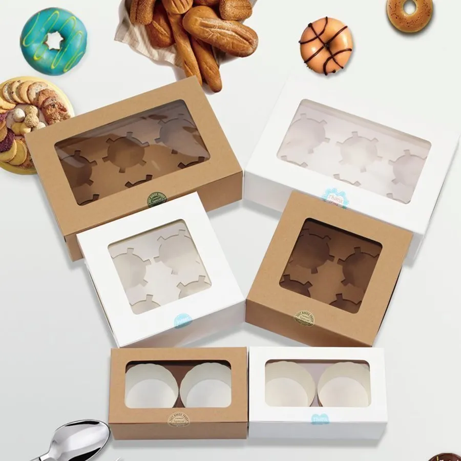 Biodegradable Customized Size Cake Paper Boxes Cup Cake Box with Window for Baking Cake Shop Box