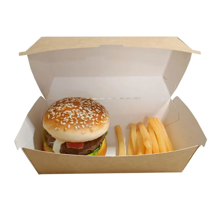Biodegradable Corrugated Kraft Box Customized Hamburger Paper Box Disposable Cardboard Burger Boxes Greaseproof