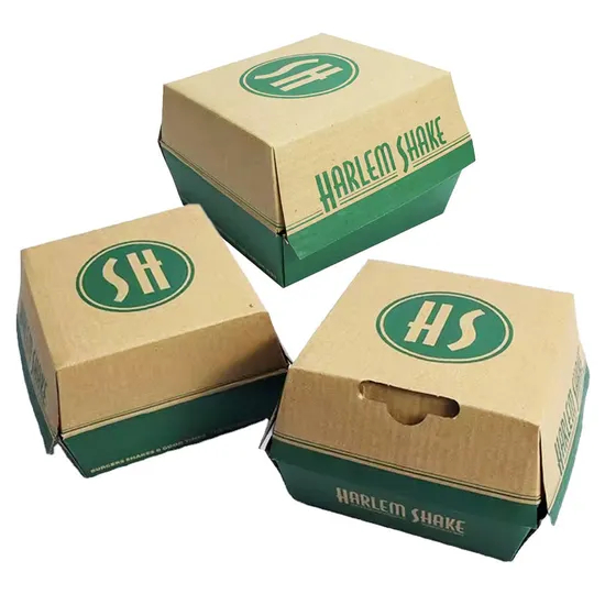 Eco Friendly Brand Design Takeaway Fast Food Packaging Burger Box Square Kraft Corrugated Paper Burger Hamburger Box