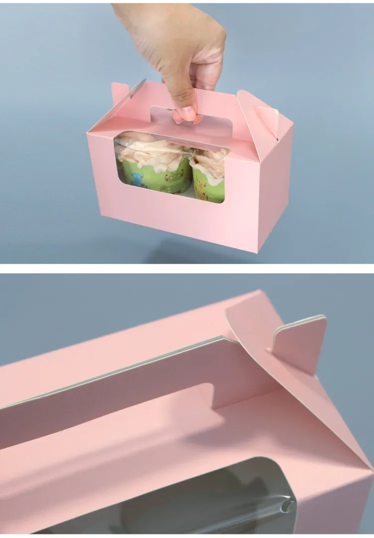 Wholesale Cheap High Quality Recyclable Exquisite Design Personality Cute Kraft Paper Cake Box with Handle and Window