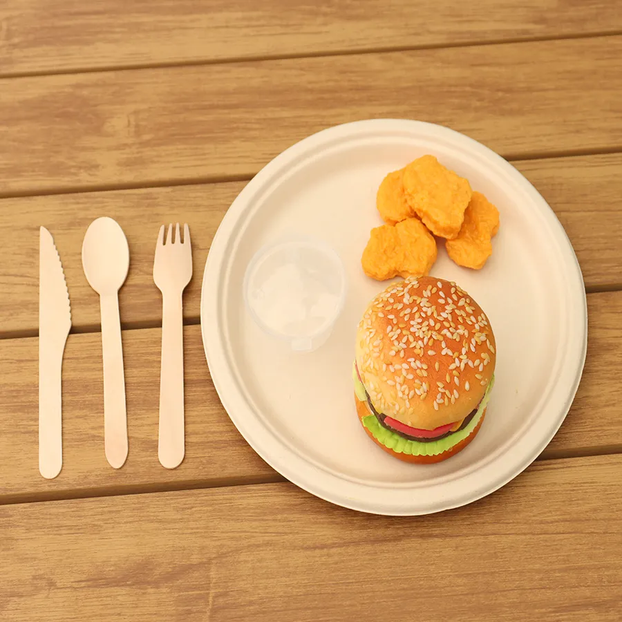 Biodegradable Eco-Pack 3 Compartment Bagasse Plate Sugarcane Round Paper Plates Food Trays