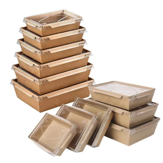 Disposable Kraft Paper Lunch Box Rectangular Paper Bowl Degradation Lunch Box Light Food Meal Protection to-Go Box
