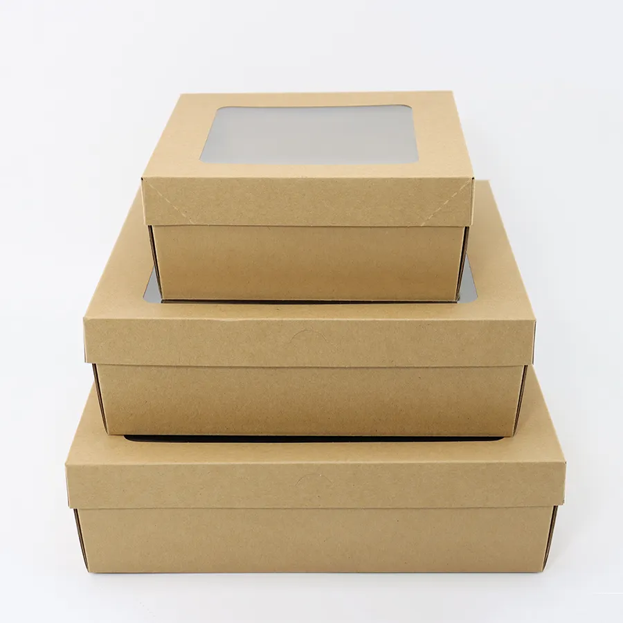 Biodegradable Packing Cake Food Gift Brown Cardboard Paper Box with Custom Logo