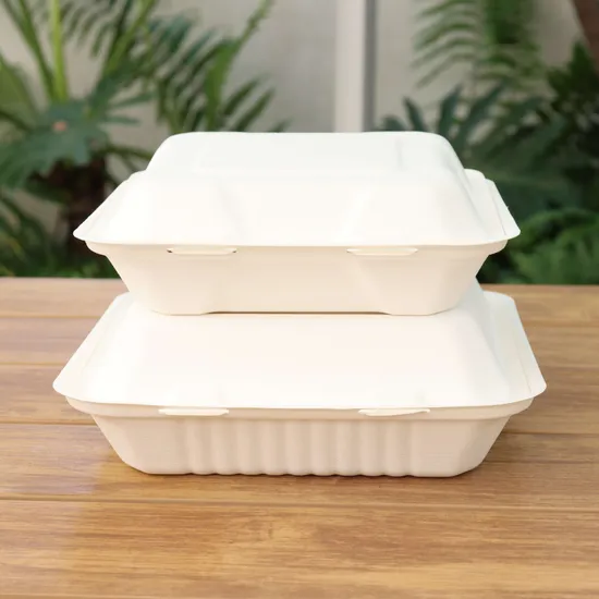High Quality Bagasses Box Customized Disposable Food Packaging Lunch Box Takeaway Delivery