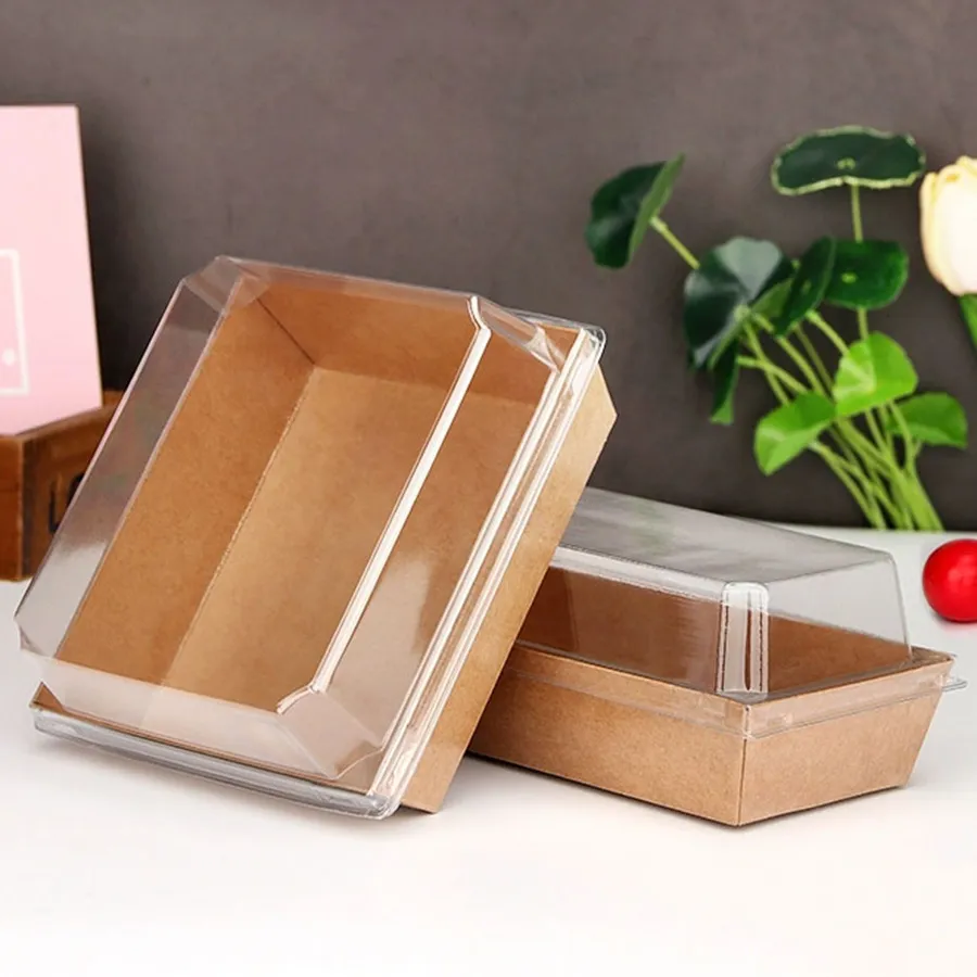 Wholesale Custom Food Grade Kraft Sandwich Packaging Box with Clear Pet Lid Sandwich Wrapping Box