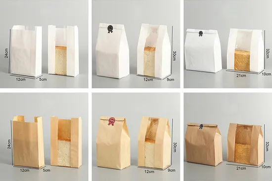 Wholesale Transparent Window Kraft Paper Pouch Bakery Baguette Bread Food Packaging Bag