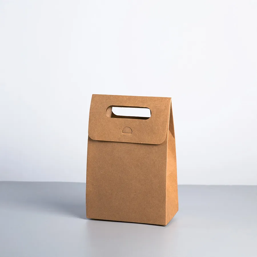 Factory Custom Sealing Food Sandwich Bakery Packaging Takeaway Kraft Paper Bag with Handle