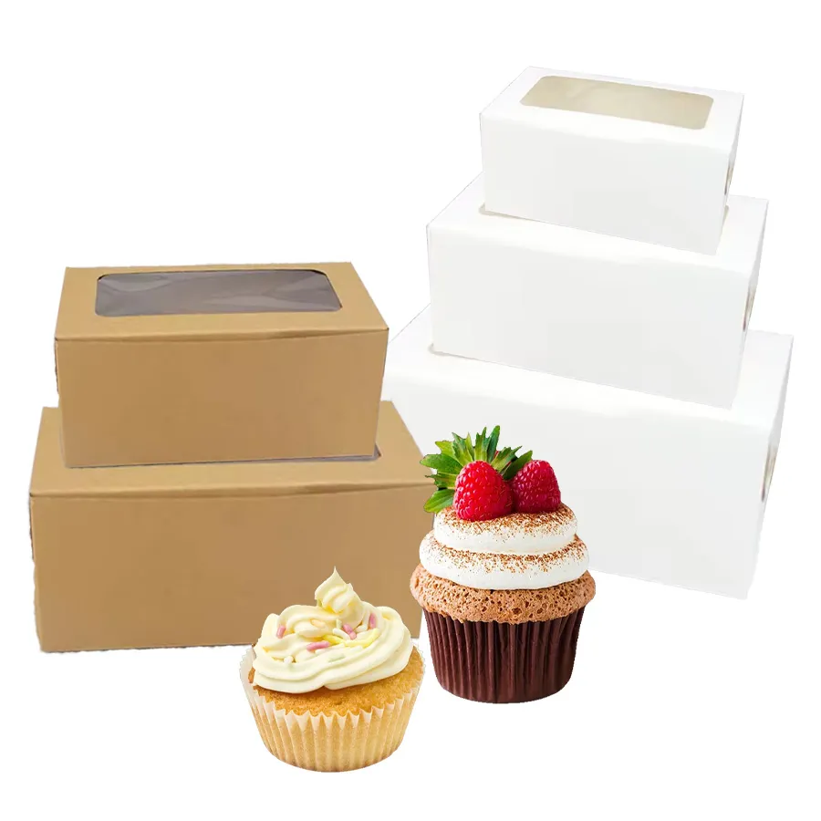 Wholesale Custom Disposable Doughnut Cake Food Packing Paper Box with Handle Cake Box