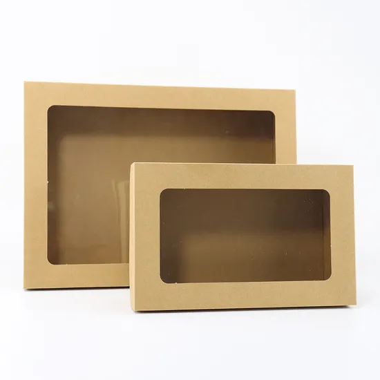 Factory Cheap Wholesale Custom Food Grade Disposable Eco-Friendly Degradable Eco-Friendly Kraft Paper Package Cake Snack Lunch Box with Transparent Window