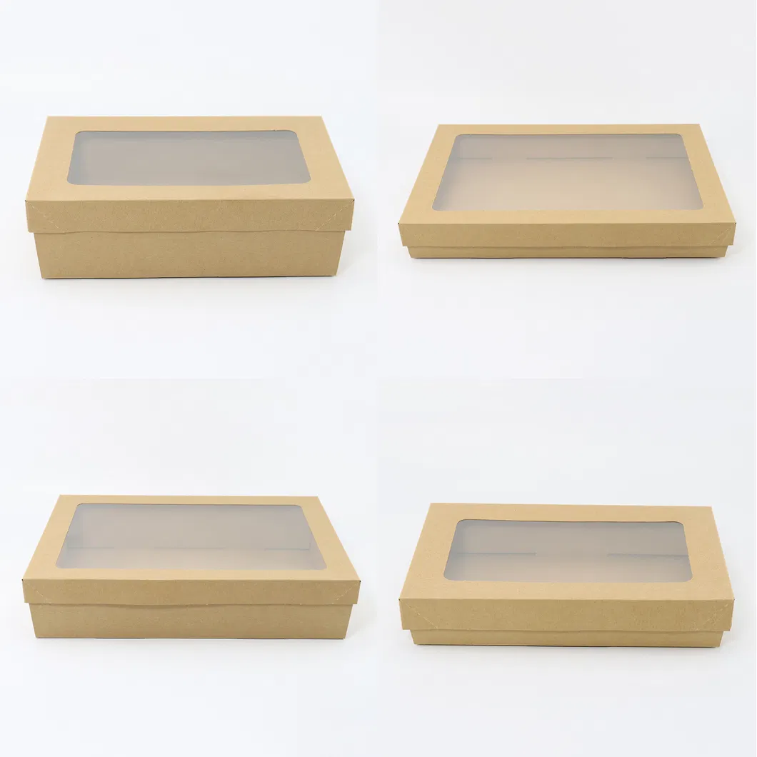 Factory Cheap Wholesale Custom Food Grade Disposable Eco-Friendly Degradable Eco-Friendly Kraft Paper Package Cake Snack Lunch Box with Transparent Window
