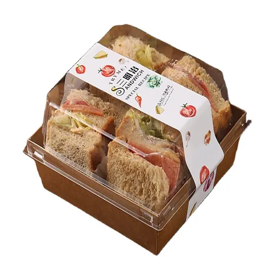 Disposable Single Sandwich Box with Window Recycle Bio-Degradable Kraft Sandwich Box