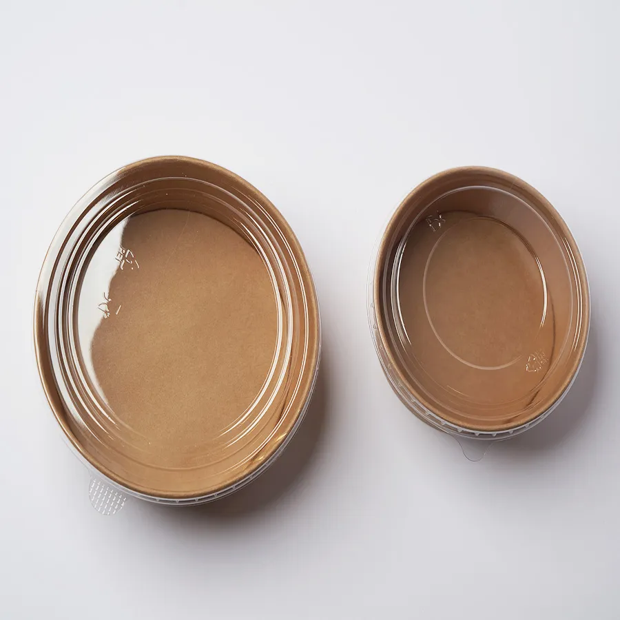 Custom Printing Disposable Biodegradable Gold Foil Kraft Paper Transparent Lid Takeaway Salad Container Eco-Friendly Biodegradable Food Packaging Paper Bowl