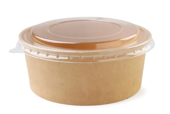 Custom Printing Disposable Biodegradable Gold Foil Kraft Paper Transparent Lid Takeaway Salad Container Eco-Friendly Biodegradable Food Packaging Paper Bowl