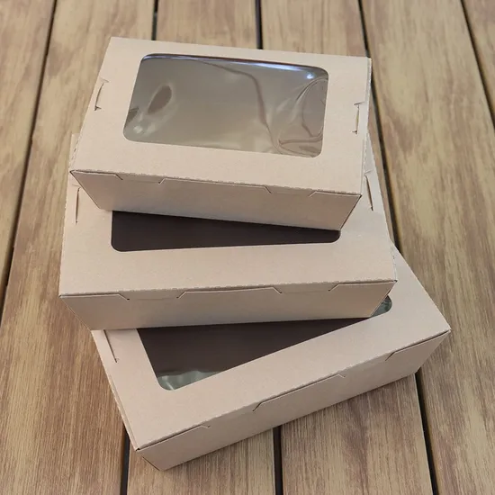Wholesale Customized Logo Food Grade Takeaway Sushi Fried Chicken Chips Burger Container Eco-Friendly Disposable Kraft Paper Food Box with Window