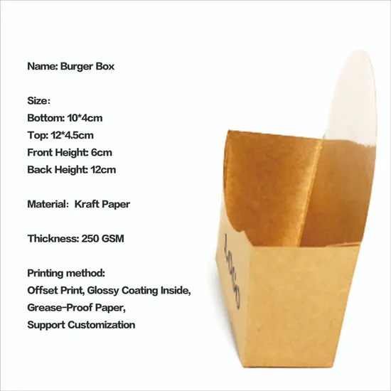 Custom Disposable Food Grade Foldable Cardboard Hamburger Packaging Paper Burger Box Hamburger Box