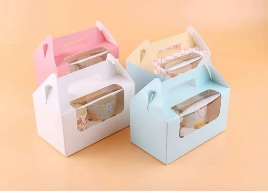 Cheap Customized Printed Logo Food Grade Paper Doughnut Wholesale Size Portable Disposable Bakery Packaging Donuts Cake Packing Box with Handle and Clear Window
